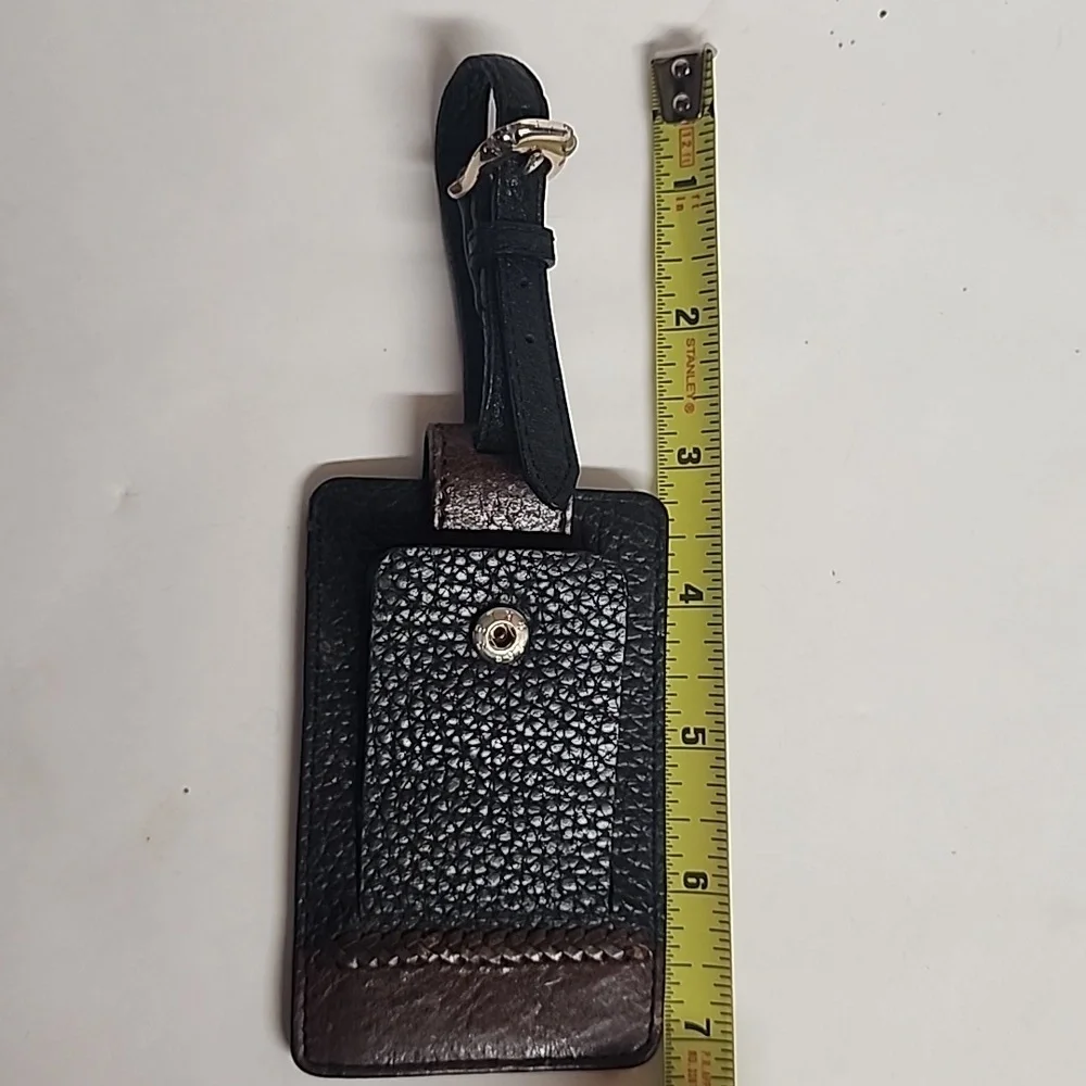 Elegant Vintage Black and Brown Leather Luggage Bag Tag
